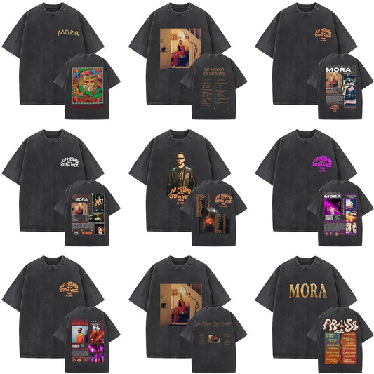 Limited Rapper Mora Washed Vintage T-shirt Lo Mismo De La Otra Vez Tour 2025 T Shirts Men Women Hip Hop Fashion Pop Music Tshirt