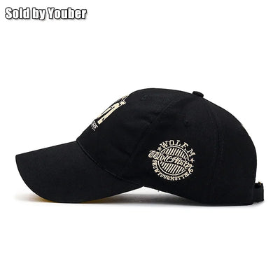 M letter Wolf Totem Embroidery Cotton Adjustable Hard Top Baseball Cap Sun Hat Trucker Caps Dad Hats