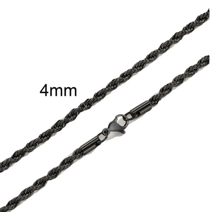 Ropes Long Necklace for Men Women,Stainless Steel Minimalist Twist Rope Chain Necklace,Punk Gold Silver Black Color 2 TO 5mm