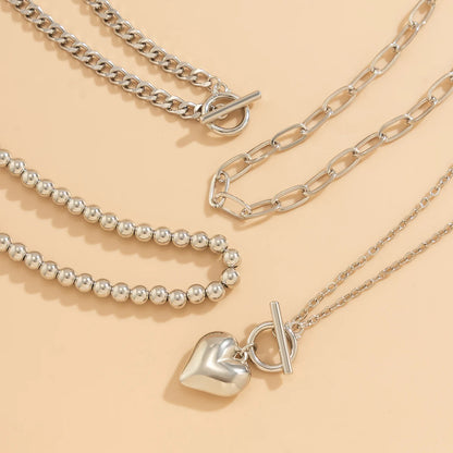 4Pcs/Set Punk Gold Color Heart Pendant Necklace for Women 2024 Trendy OT Buckle Beaded Neck Chain Choker Y2K Jewelry Accessories