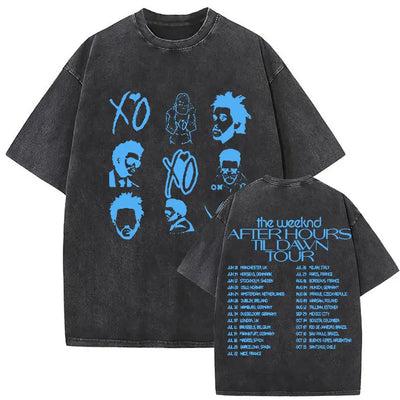 The Weeknd XO Tour 2025 Vintage Washed T Shirt Men's Women Pop Music Short Sleeve T-Shirts Rap Hip Hop Gothic Clothing T-shirts