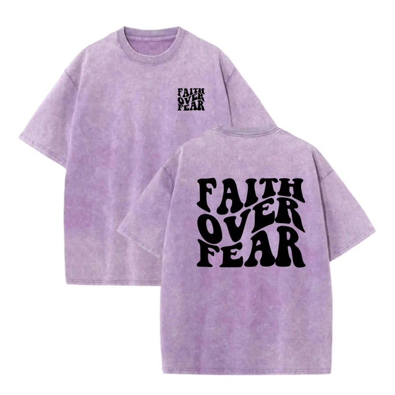 Unisex Oversized Cotton T-Shirt Faith Over Fear Graphic Printed Short Sleeve Casual Loose Fit Streetwear Fashion Summer Tops