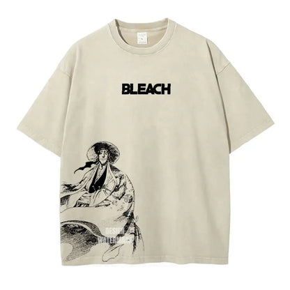 Anime Zaraki Kenpachi T Shirts Oversized Vintage Washed B-Bleach T-shirt Manga Kurosaki Ichigo T Shirt Renji Uryuu Tops Tees Man