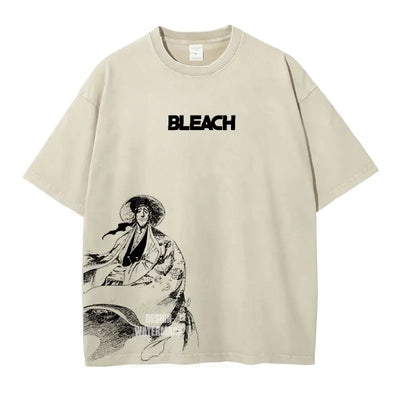 Anime Zaraki Kenpachi T Shirts Oversized Vintage Washed B-Bleach T-shirt Manga Kurosaki Ichigo T Shirt Renji Uryuu Tops Tees Man