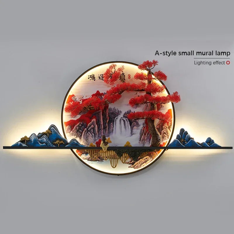 GISELLE Modern Picture Wall Light LED Chinese Creative Landscape Pine Mural Lamp For Home Living Room Study Bedroom Decor