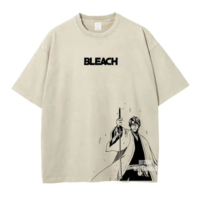 Anime Zaraki Kenpachi T Shirts Oversized Vintage Washed B-Bleach T-shirt Manga Kurosaki Ichigo T Shirt Renji Uryuu Tops Tees Man