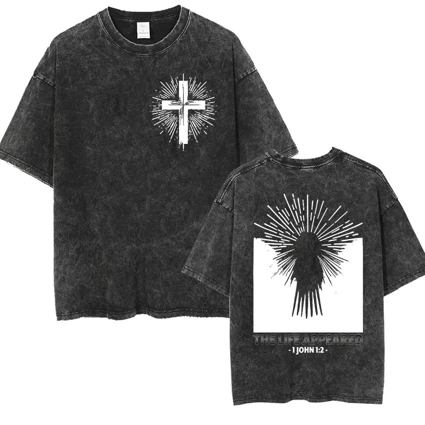 Vintage Washed Christian Aesthetic T Shirt Jesus Harajuku Fashion Short Sleeve T-shirts Men Women Casual O-Neck Clothing T-shirt