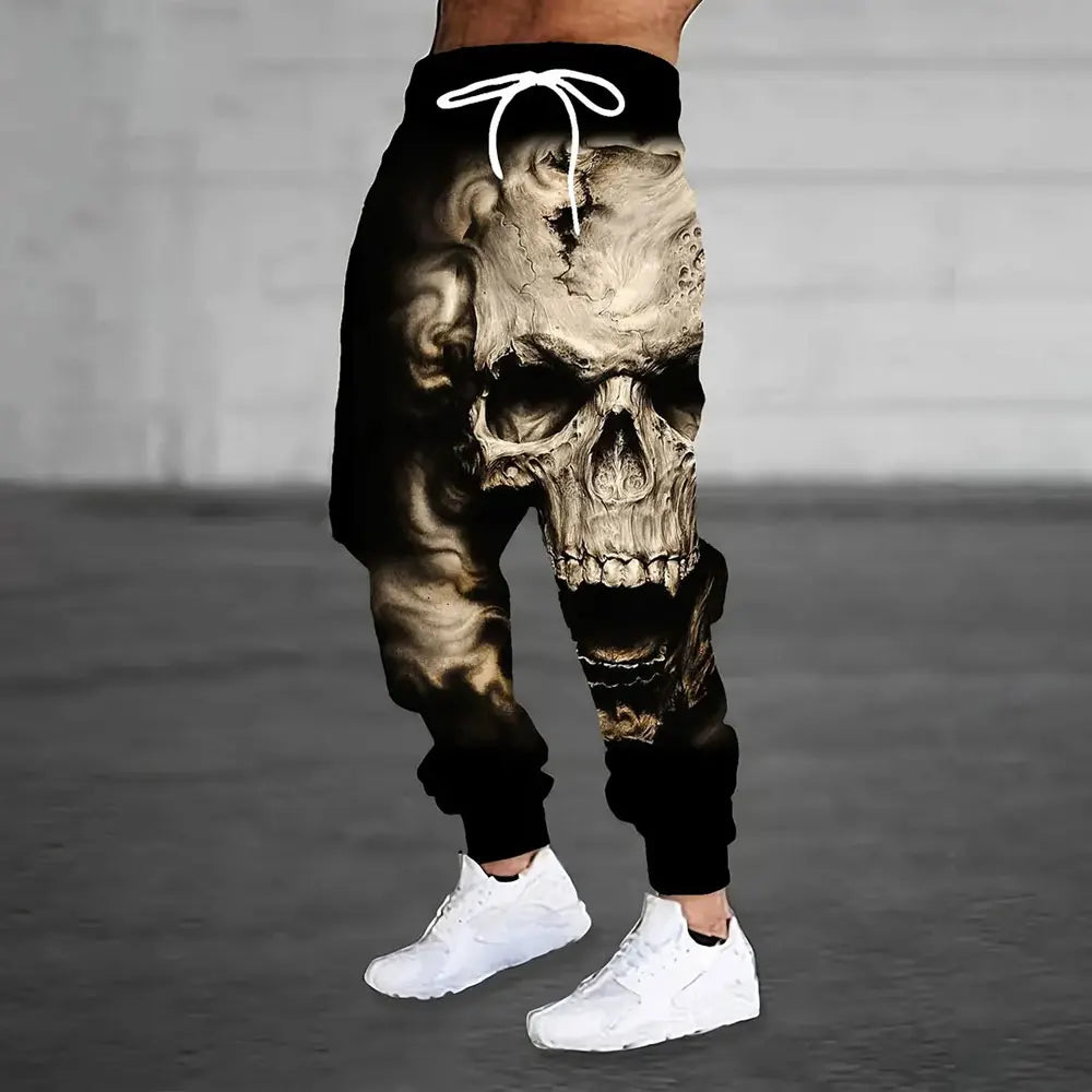 Men'S Loose Casual Pocket Drawstring Sweatpants Winter New Thick Warm Fashion Skull And Sickle Print Pants Men'S Tracksuit Pants