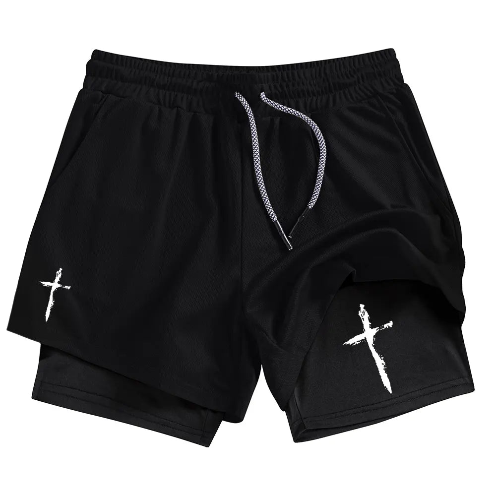 Men Performance Shorts Cross Print Summer Basketball Gym Shorts Summer Sports Fitness Workout Jogging Running Short Pants