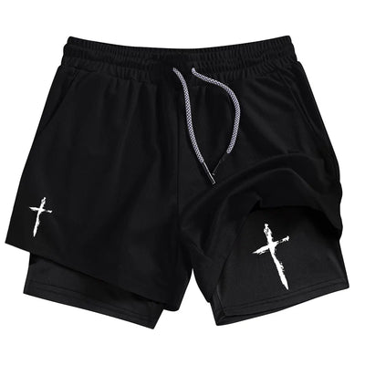 Men Performance Shorts Cross Print Summer Basketball Gym Shorts Summer Sports Fitness Workout Jogging Running Short Pants