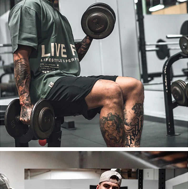 Men's Gym Summer Casual T-Shirt Fitness Running Short Sleeve Tee Tops Fashion Hip-hop Oversized Shirt Male Sweatshirt Clothing