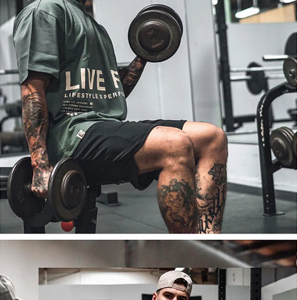 Men's Gym Summer Casual T-Shirt Fitness Running Short Sleeve Tee Tops Fashion Hip-hop Oversized Shirt Male Sweatshirt Clothing