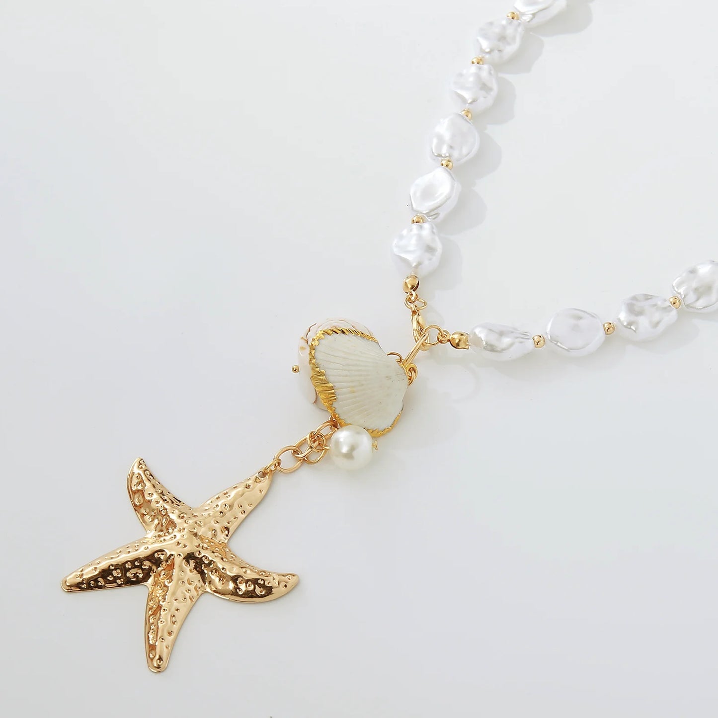 MHS.SUN Summer Shell Starfish Conch Pendant Necklace for Women Bohemian Metal Gold Color Chic Beach Jewelry Vacation Party Gift