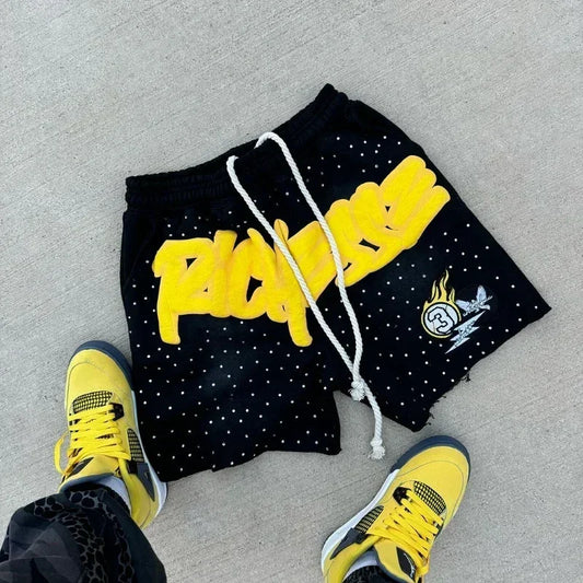 Y2K Harajuku Men's Shorts Rhinestone Letter-printed Sweatpants Fashion Quick-drying and Downhill Casual Motorcycle Shorts moto