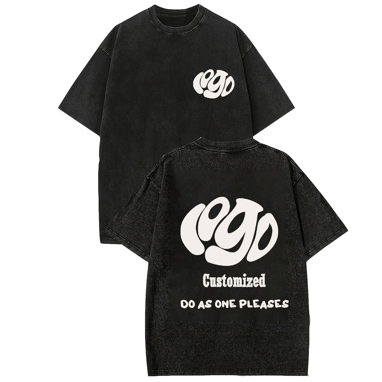 Customized logo T-shirt, handmade image oversized T-shirt, heavy washed retro T-shirt, hip-hop style casual wear, 100% pure cott