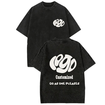 Customized logo T-shirt, handmade image oversized T-shirt, heavy washed retro T-shirt, hip-hop style casual wear, 100% pure cott