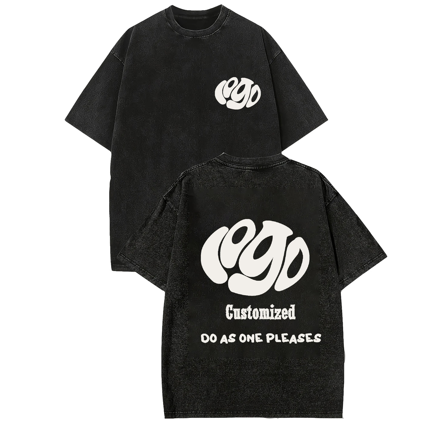 Customized logo T-shirt, handmade image oversized T-shirt, heavy washed retro T-shirt, hip-hop style casual wear, 100% pure cott
