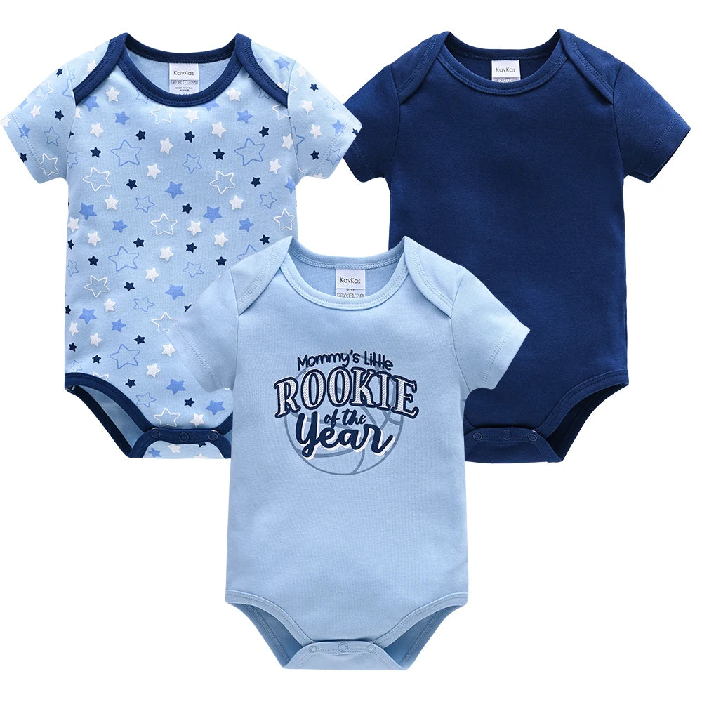 3 Pcs/set New Baby Boy Clothes Summer 100%Cotton Blue Grey Tie Print Three Piece Short Sleeve Bodysuit vetements bebe For 0-12M