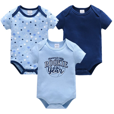 3 Pcs/set New Baby Boy Clothes Summer 100%Cotton Blue Grey Tie Print Three Piece Short Sleeve Bodysuit vetements bebe For 0-12M
