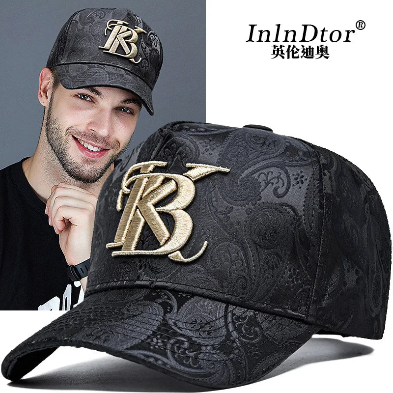 2024 Fashion Embroidery High top Baseball Cap Men's cashew print outdoor casual Cap face Trim four seasons