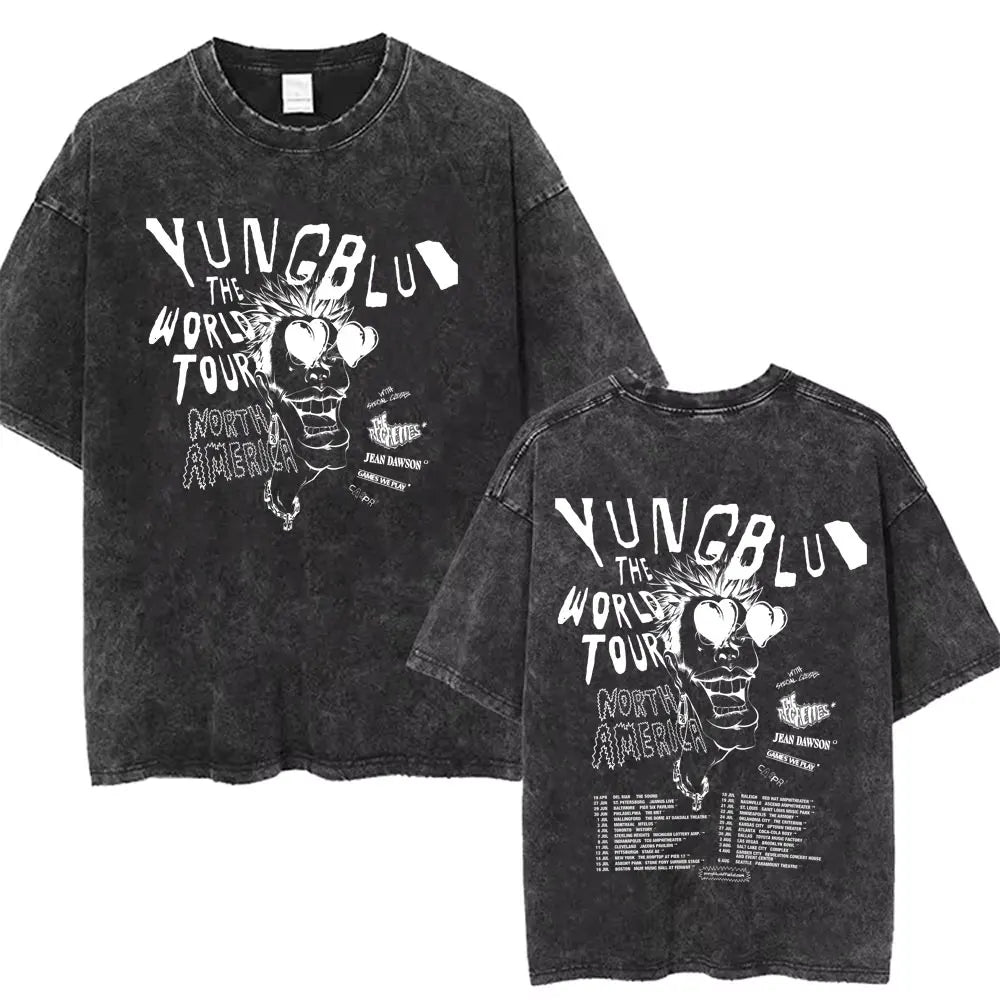 Washed Vintage Rocker Yungblud IDOLS Album Tour Double Sided Print T-shirts Men Women Fashion Hip Hop Rock Short Sleeve T Shirts