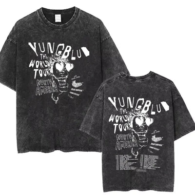 Washed Vintage Rocker Yungblud IDOLS Album Tour Double Sided Print T-shirts Men Women Fashion Hip Hop Rock Short Sleeve T Shirts