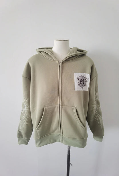 Juspinice Korean Fashion New Printed Hoodie Short Hoodie 2025 New Versatile Zipper Cardigan Jacket Male Clothing