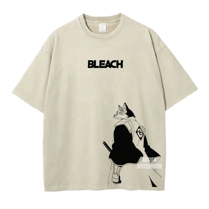 Anime Zaraki Kenpachi T Shirts Oversized Vintage Washed B-Bleach T-shirt Manga Kurosaki Ichigo T Shirt Renji Uryuu Tops Tees Man