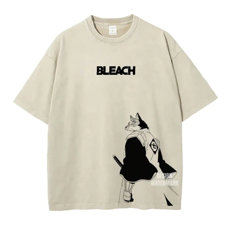 Anime Zaraki Kenpachi T Shirts Oversized Vintage Washed B-Bleach T-shirt Manga Kurosaki Ichigo T Shirt Renji Uryuu Tops Tees Man