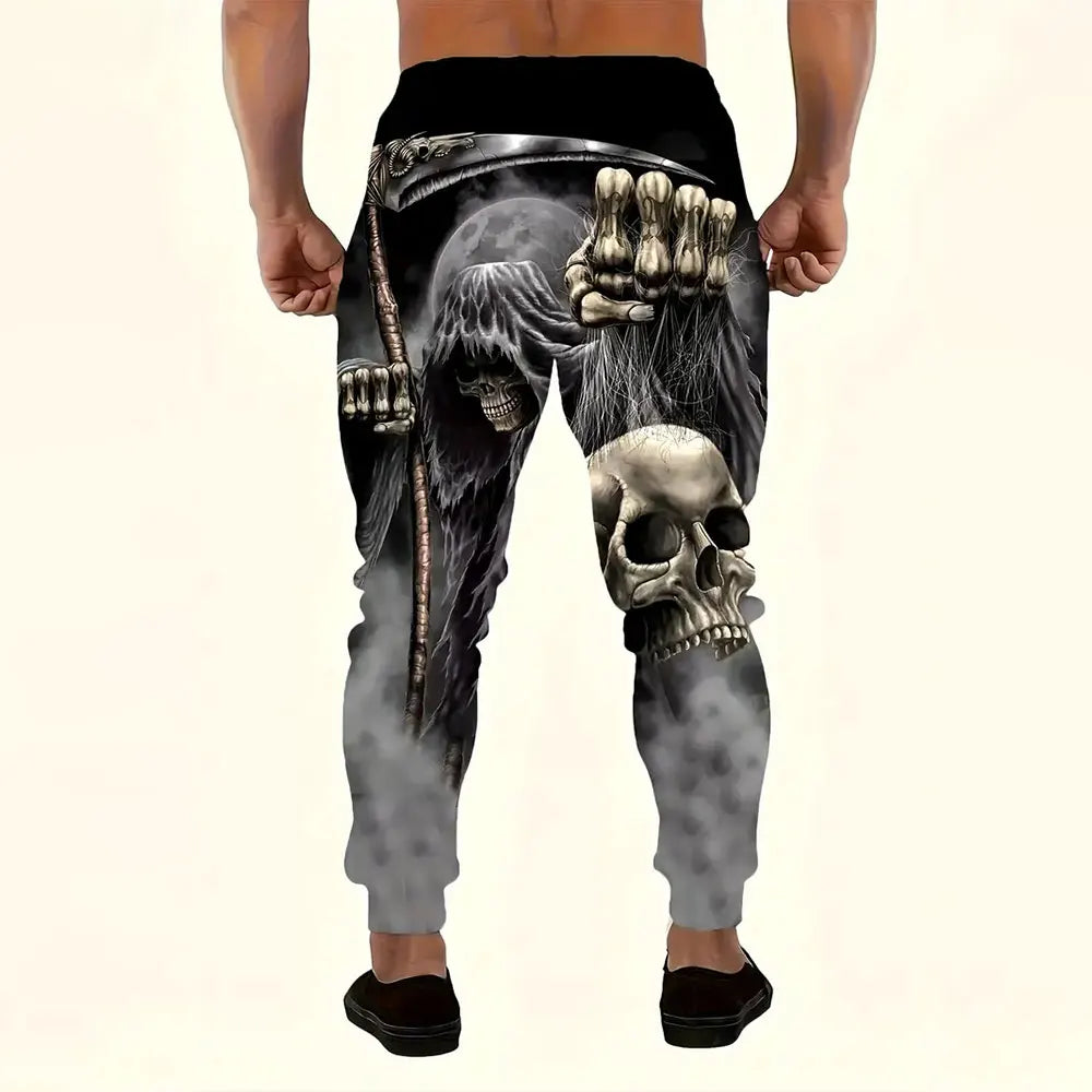 Men'S Loose Casual Pocket Drawstring Sweatpants Winter New Thick Warm Fashion Skull And Sickle Print Pants Men'S Tracksuit Pants