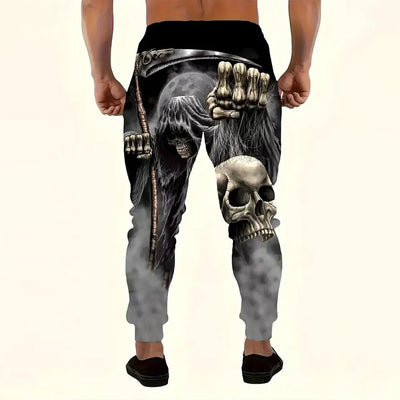 Men'S Loose Casual Pocket Drawstring Sweatpants Winter New Thick Warm Fashion Skull And Sickle Print Pants Men'S Tracksuit Pants