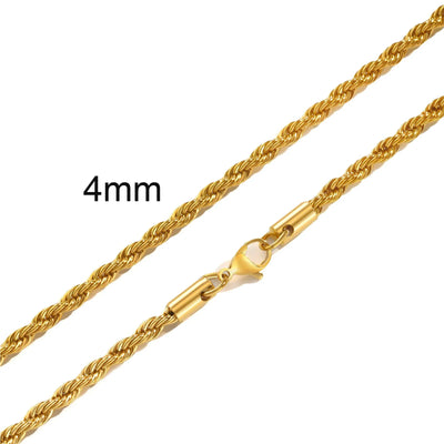 Ropes Long Necklace for Men Women,Stainless Steel Minimalist Twist Rope Chain Necklace,Punk Gold Silver Black Color 2 TO 5mm