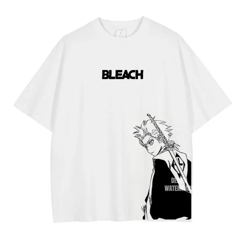 Anime Zaraki Kenpachi T Shirts Oversized Vintage Washed B-Bleach T-shirt Manga Kurosaki Ichigo T Shirt Renji Uryuu Tops Tees Man