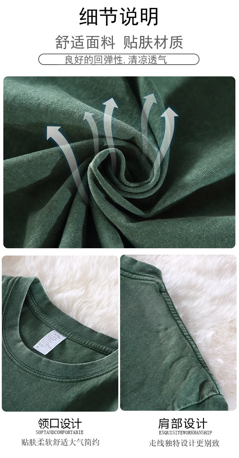 Customized logo T-shirt, handmade image oversized T-shirt, heavy washed retro T-shirt, hip-hop style casual wear, 100% pure cott