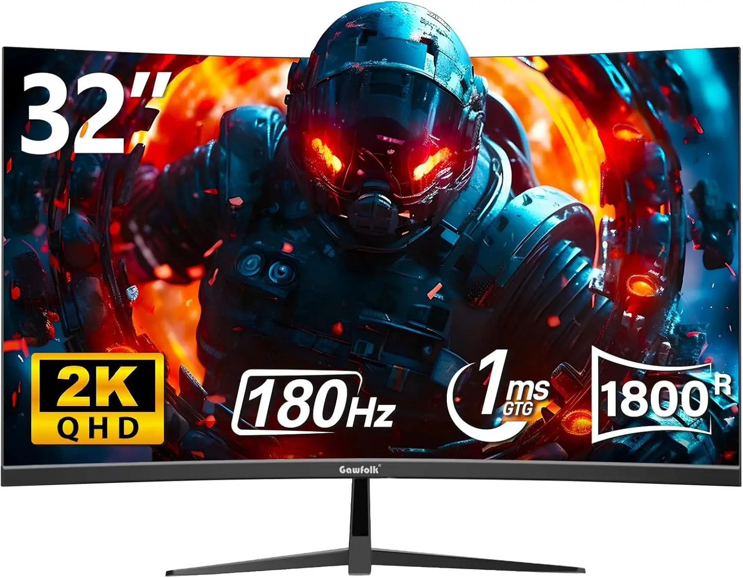 32 Inch Curved Gaming Monitor, 180Hz 1500R QHD (2560x1440) 2K Computer Monitor with FreeSync, DisplayPort, HDMI, Wall Mountable