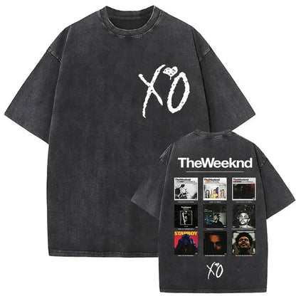 The Weeknd XO Tour 2025 Vintage Washed T Shirt Men's Women Pop Music Short Sleeve T-Shirts Rap Hip Hop Gothic Clothing T-shirts