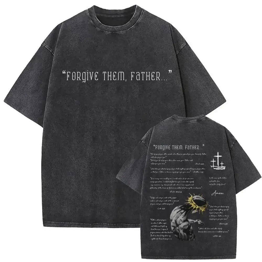 Christian Religious Jesus Forgive Them Father Vintage Washed Y2k Tshirt Men Clothing New in Top & Tees Mens T-Shirt 61327