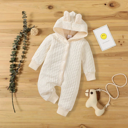 Autumn Winter Newborn Baby Romper Boys Girls Lovely Ears Hooded Long Sleeve Infant Bodysuit Warm Jumpsuit Toddler Girl Clothes