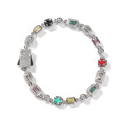 6mm Multicolor Gemstone Tennis Chain Bracelet for Women Men Iced Out Round/Square CZ Enameled Cross Bracelet Fashion Jewelry