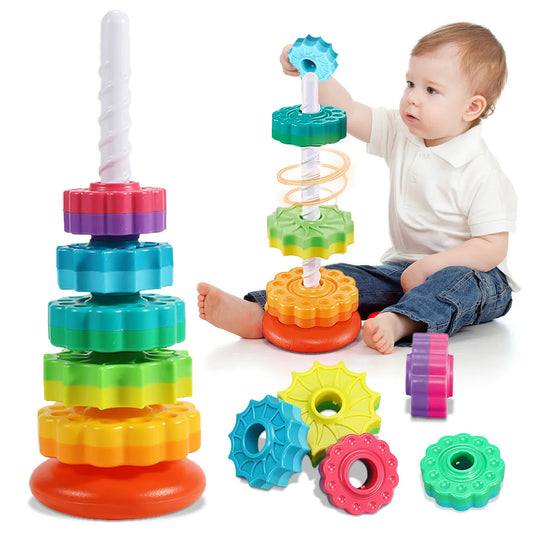 Montessori Rotating Rainbow Tower Baby stacking Puzzle Toys safety andEnvironmental Protection Colored children's Toys