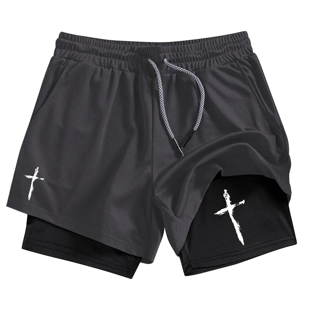 Men Performance Shorts Cross Print Summer Basketball Gym Shorts Summer Sports Fitness Workout Jogging Running Short Pants