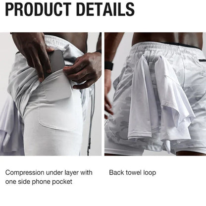 Men's BiBible patterned two-in-one sports shorts Christian fitness training mobile phone pocket running