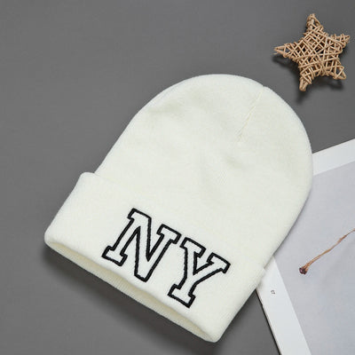 1pc unisex embroidered knitted hat Letters NY Winter warm woolen hat Fashion all-matching hat