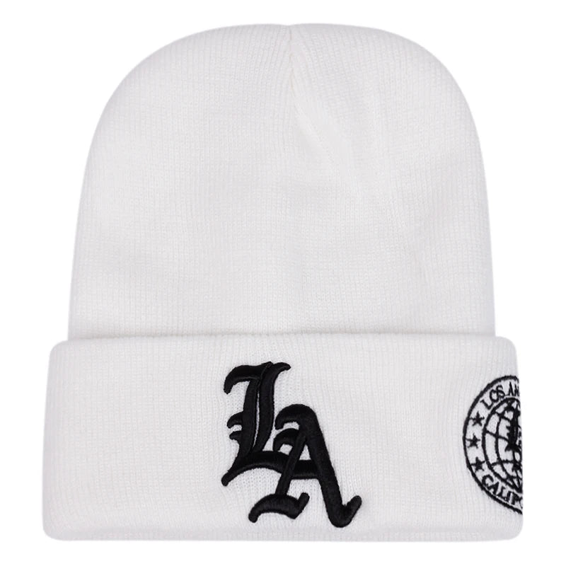 2025 New Men's LA Letter Side Embroidered Earth Knitted Hat Winter Warm Outdoor Sports Hat Soft Bean Hat Women's Casual Wool Hat