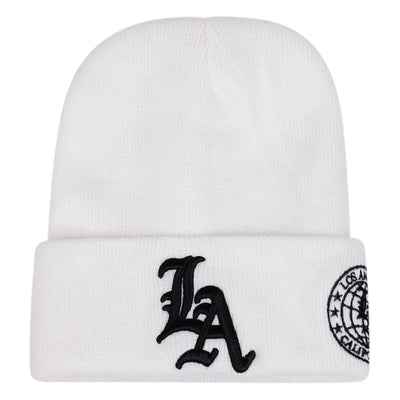 2025 New Men's LA Letter Side Embroidered Earth Knitted Hat Winter Warm Outdoor Sports Hat Soft Bean Hat Women's Casual Wool Hat