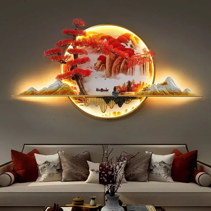 GISELLE Modern Picture Wall Light LED Chinese Creative Landscape Pine Mural Lamp For Home Living Room Study Bedroom Decor