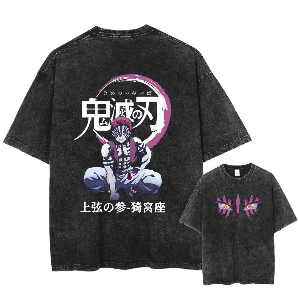 Demon Slayer Uzui Tengen Anime T Shirt Men Cotton Vintage Washed Tshirt Women Oversized Harajuku Streetwear Tshirt Casual Tops