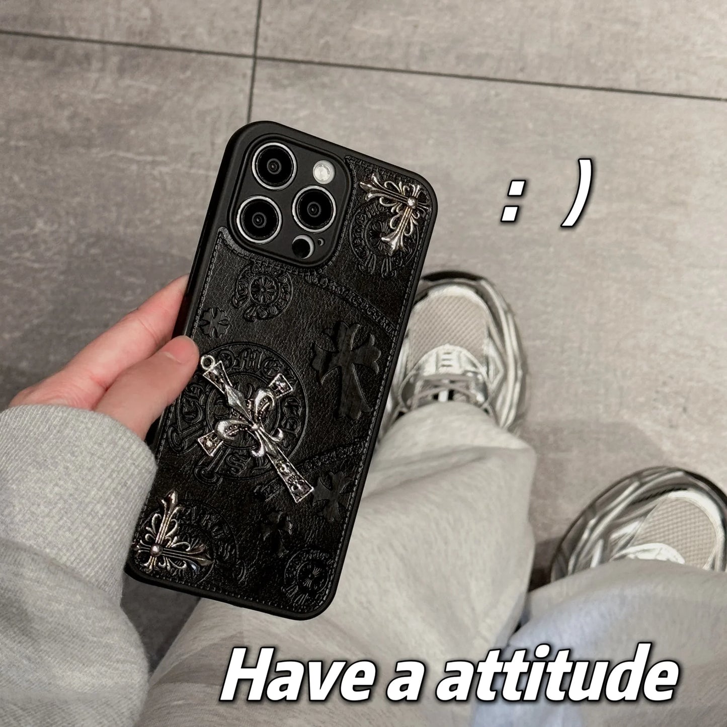 Luxurious Three-dimensional Cross Kroxin PU Leather Printed Grand Phone Case for iPhone 16 15 14 Plus 13Pro Max Protective Cover