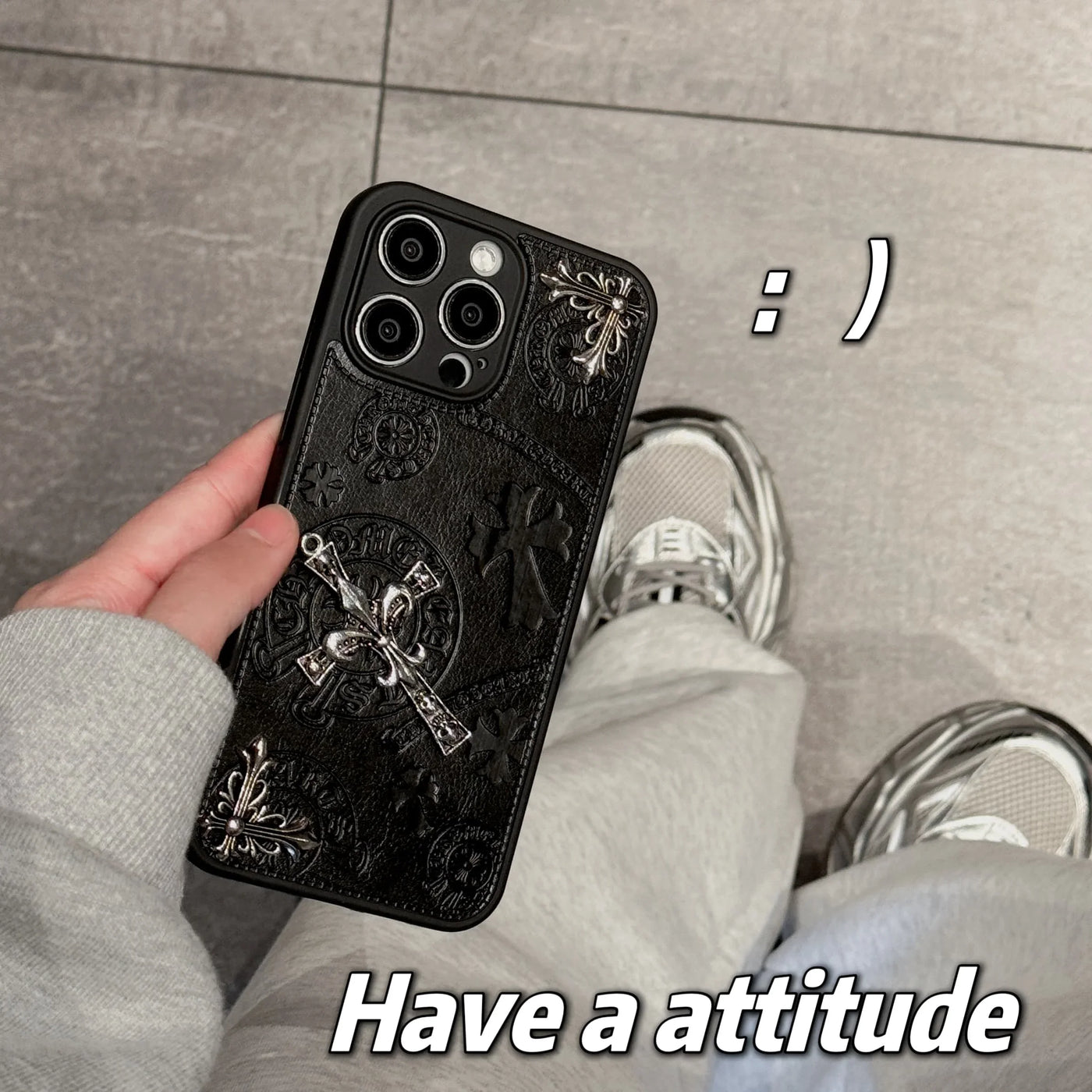 Luxurious Three-dimensional Cross Kroxin PU Leather Printed Grand Phone Case for iPhone 16 15 14 Plus 13Pro Max Protective Cover