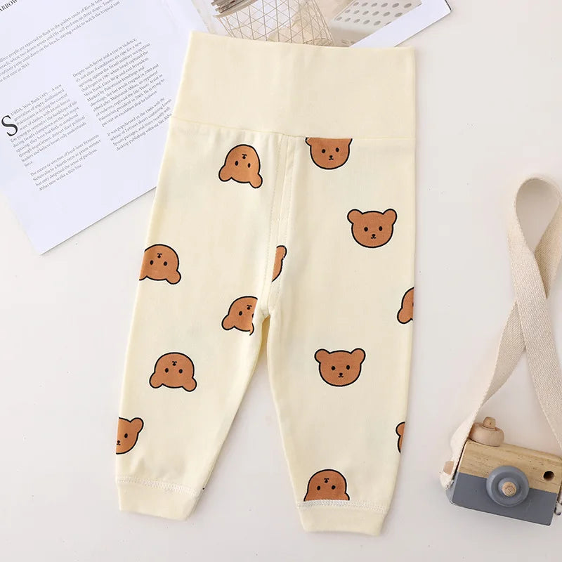 0-3Y High Waist Unisex Baby Pajama Suit Toddler Boys Cute Bear Sleep Wear Infant Pajama Girls Cartoon Print Night Wear